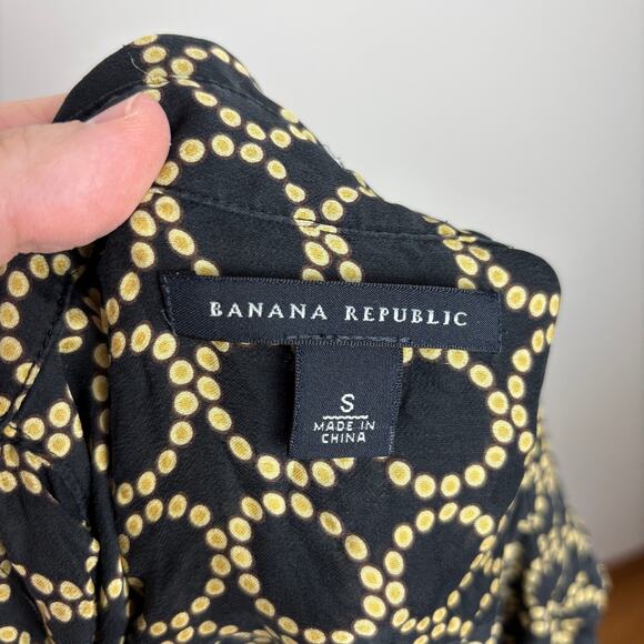 Banana Republic Silk Button Blouse Small black gold preppy old money Y2K - Picture 10 of 12